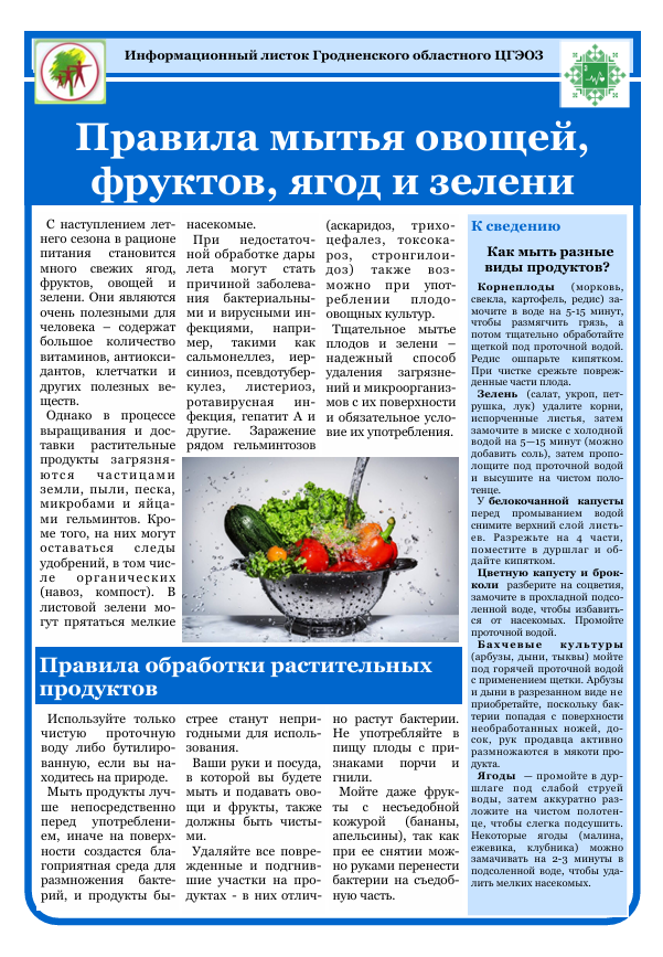 Правила мытья овощей, фруктов, ягод и зелени 